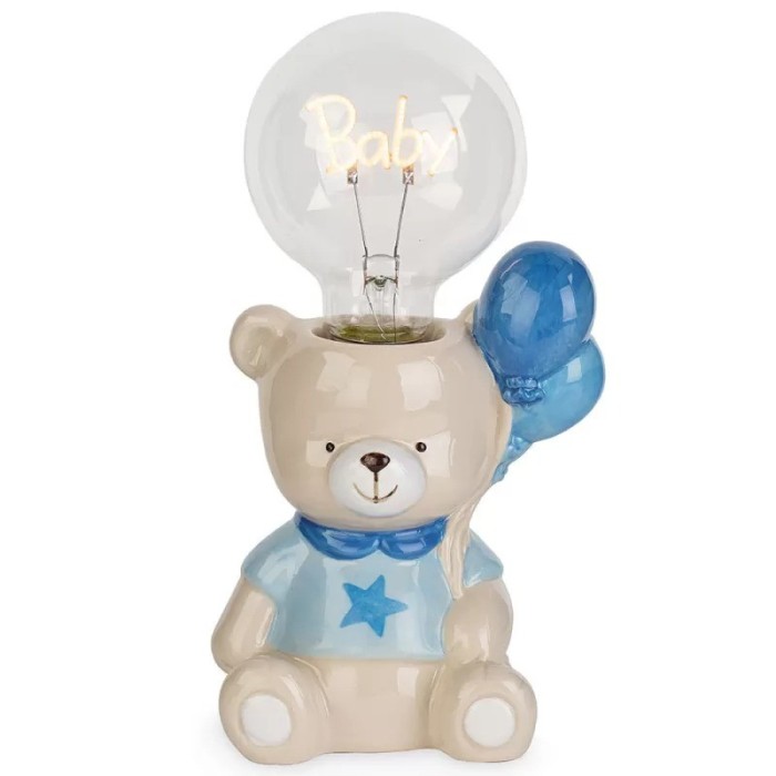 ORSETTO PALLONCINO AZZURRO CON LAMPADA H21.5